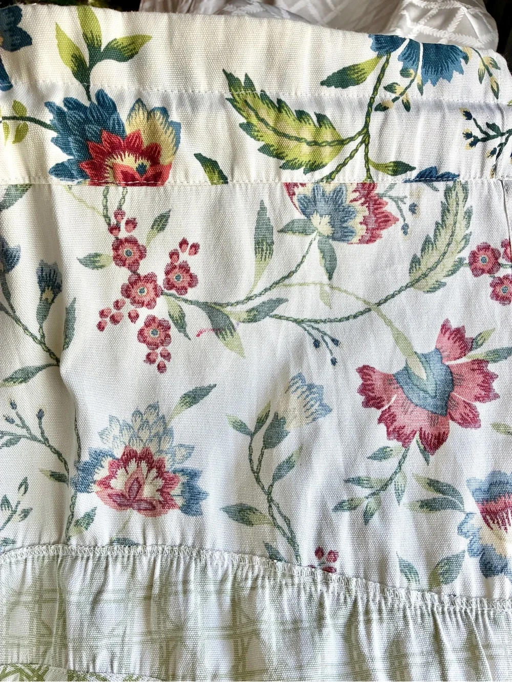 Waverly carolina crewel Floral Valance in Cream Blue, Red Green Accents 50” x 15